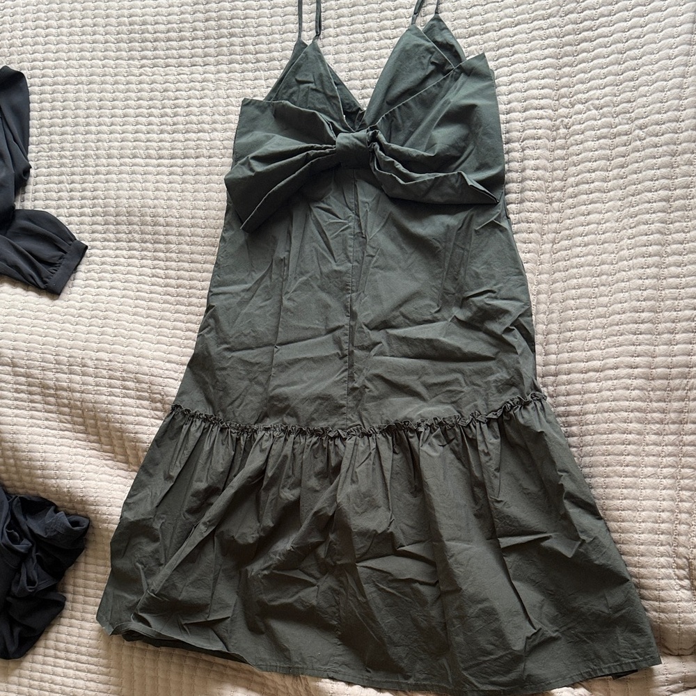 Pilcro Olive Green Midi Dress with Bow Detail
